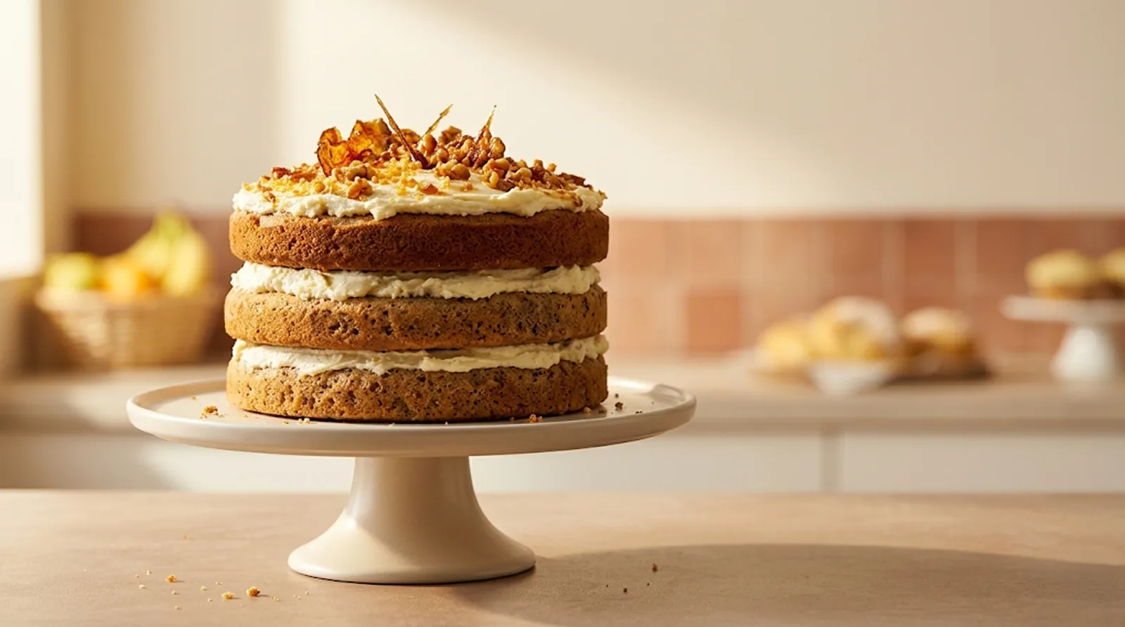 A layered cake on display at Brown Sugar Bakery